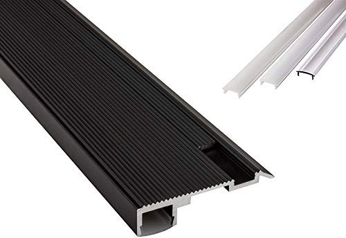 B-WARE - T-STA LED Alu Treppenprofil Treppenwinkel Profil Stufen schwarz + Abdeckung 2m klar