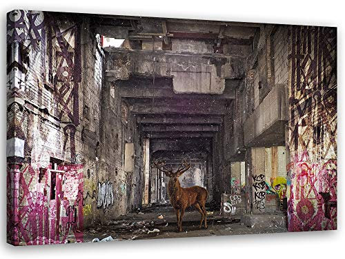 Feeby Wandbild Hirsch Druckbild Leinwandbild Graffiti mehrfarbig 100x70 cm