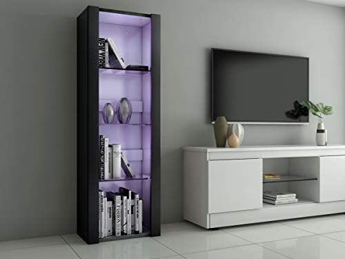 Panana Vitrine Lumières LED Meuble de Rangement avec Etagères sur Salon, Bureau, 55 x 35 x 166 cm (Noir)