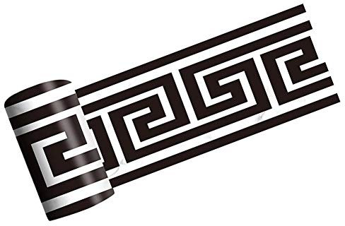 LUSandy Wallpaper Border 3D Greek Pattern Wall Borders Peel and Stick PVC Self Adhesive Waterproof Oil Proof Wall Sticker for Bedroom Bathroom Kitchen Tiles Decor 78.74x3.94 (Black and White)