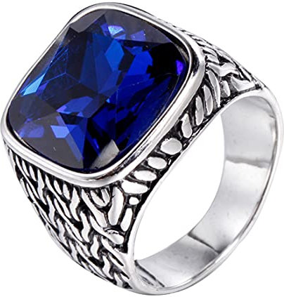 HIJONES Herren Einfach Königlich Luxus Quadrat Blau Stein Ring Silber aus Edelstahl Hochzeit Schmuck Größe 57
