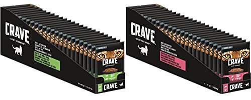 CRAVE Katzenfutter - getreidefreies, proteinreiches Nassfutter Pastete mit Lamm & Rind,24 x 85g & CRAVE Katzenfutter - getreidefreies, proteinreiches Nassfutter Pastete mit Lachs & Huhn,24 x 85g