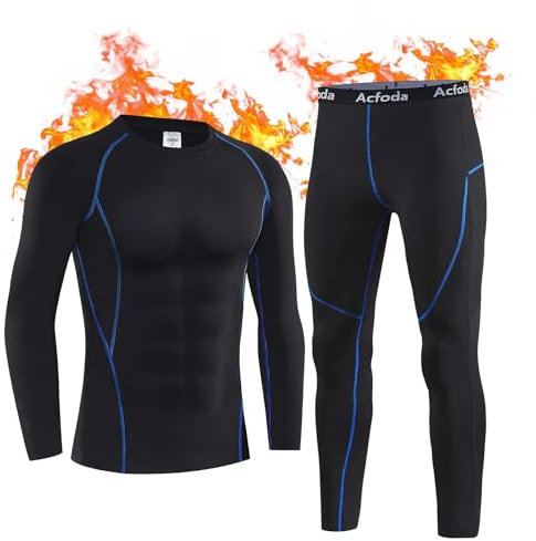 Acfoda Thermounterwäsche Herren, Skiunterwäsche Winter Warm Thermowäsche Set Weich Atmungsaktiv Thermo Unterwäsche Funktionswäsche Thermounterhemd Thermounterhose Schwarz L