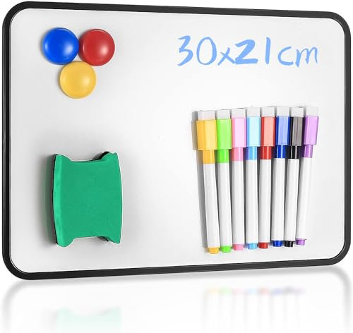 Whiteboard Magnetwand, kleine doppelseitige Whiteboard Trocken abwischbare, A4-Format Magnettafel Magnetwand, mit trocken abwischbaren Stiften, Radiergummi, Magneten, 30 x 21 cm