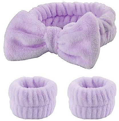 FAINCA 3 Pezzi Polsini Spugna per Skincare, Polsini Skincare Spa, Spa Fascia per Il Viso, Skincare Accessori in Microfibra, per Il Donne Lavaggio del Viso e La Cura Della Pelle Delle (Viola)