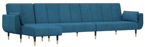 vidaXL Schlafsofa in L Form, Ecksofa mit Schlaffunktion, Bettcouch für Wohnzimmer, Couch Sofa Eckcouch Schlafcouch Samtsofa, Blau Samt