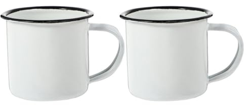 Toddmomy 2pcs Retro Enamel Mugs for Camping Home Office White Tin Water Cups Milk Tea Capacity