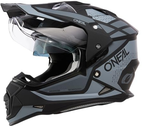 O'NEAL | Motorradhelm | Enduro Motorrad | Ventilationsöffnungen für maximalen Luftstrom & Kühlung, integrierte Sonnenblende | Sierra Helmet R V.24 | Erwachsene | Schwarz Grau | Größe L
