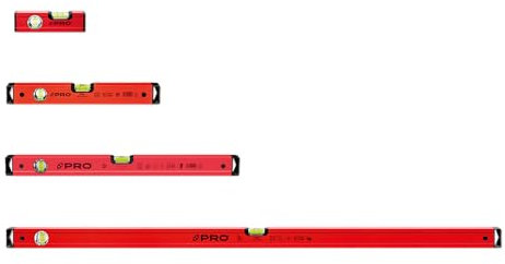PRO600 Wasserwaagen Set 4-teilig - Längen 17, 40, 60, 120 cm - Präzise Wasserwaage mit Ergonomischen Profil - ERS+ (Easy Reading System) und Anti Shock Absorber Endkappen - Farbe Rot