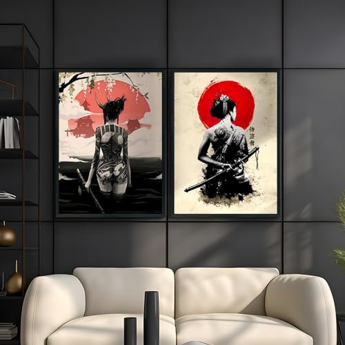 KAIDAARTLH Samurai Japanisches Bild auf Leinwand, moderne Geisha-Bilder, Drucke auf Leinwand, moderne Bilder für Wohnzimmer, Schlafzimmer, Frameless(B,2x40x60cm)