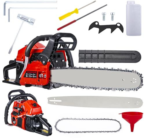 CHANGEMOORE Kettensäge Benzin, 58cc Motorsäge Benzin mit 2-Takt-Motor, Benzin Kettensäge 3.62PS, 45cm Blatt, Benzinsäge mit Anti-Vibrationssystem für Baumschnitt Gartenreinigung Brennholzschneiden