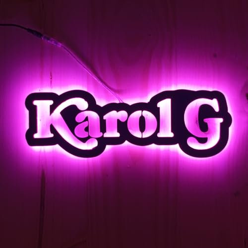 Cartel luminoso personalizado Karol G para decoración interior - Letrero luz neón-led fucsia la Bichota para decoración interior