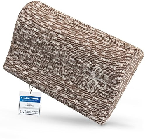 sositex | 1 Premium Kissen für Sauna, Hängematte, Strand, Nackenstütze, Reisekissen | Design: Wave | Maße: 30 x 20 cm, Bezug100% Leinen, Polster PUR (Brown/White)