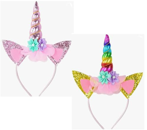 Dusenly Lot de 2 serre-têtes licorne arc-en-ciel avec oreilles pailletées - Accessoire pour décoration de fête d'anniversaire licorne