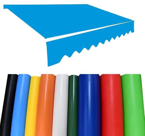 Light Blue 10' x 12' Retractable Patio Awning FabricWaterproof PVC Sun Shade Canopy for Deck Shop & Market3.6m x 3m Outdoor Shelter Cover