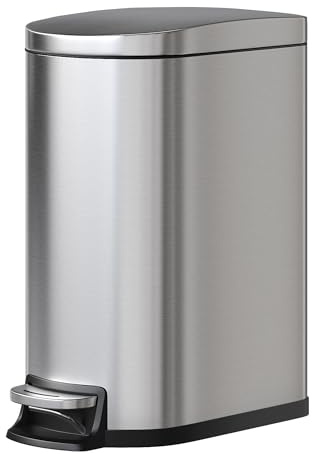 50 Liter Mülleimer Küche aus Edelstahl mit Deckel, Schlank und Rostfrei, Großes Fassungsvermögen, Fußpedal-Metal-Abfalleimer mit Innenbehälter, Griff an der Rückseite, Soft-Close-Deckel, Silber