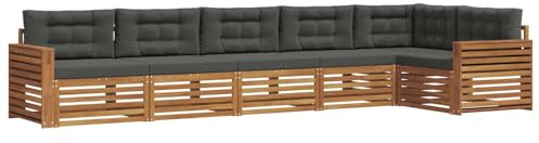 vidaXL Outdoor-Sofagarnitur mit Kissen 6 pcs Natur und Anthrazit, Gartenmöbel, Moderne Sofa-Garnitur, Eck-Sitzgruppe für Lounge draußen, bequemer Terrassenstuhl