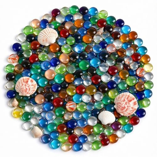 Buntes Muggelsteine Muscheln Set, 500g Glassteine +30g Muscheln Zum Basteln | Bunte Muggelsteine Bunt Eignen Sich Als Dekorationssteine für Aquarien, Blumentöpfe und Landschaftsgestaltung