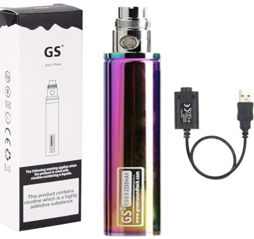 GS EGO II Prime 2200mAh Rechargeable 510 Thread Vape Battery, Variable Voltage E-Cigarette Battery with LED Indicator, Micro USB Fast Charging, Nicotine Free (Rainbow)