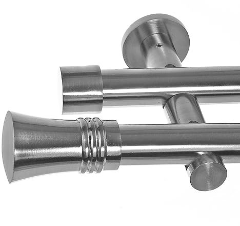 BASIT Gardinenstange 2 läufig 240cm lang Edelstahl Look I Gardinenstange doppelläufig Wandmontage Ø20mm mit Zylinder I In 120-600cm verfügbar H41