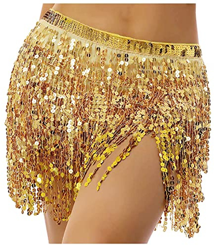 Wuchieal Bauchtanz Rock Hüfttuch Tanz Hüftgürtel Latin Dance Hula Hip Schal, Gold, Einheitsgröße