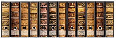 codiarts. Ordnerrücken selbstklebend | Etiketten Set für 12 breite Ordner | gestantzt mit Griffloch | Rückenschild breit | vintage Motiv alte Bücher