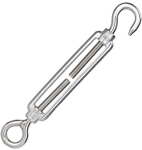 Merriway BH06882 Heavy Duty Turnbuckle Wire Tensioner Strainer Hook and Eye, BZP M8