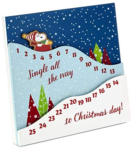 HMK Peanuts Sledding Snoopy Countdown-Kalender aus Holz, 30,5 x 30,5 cm