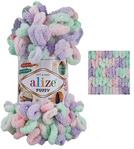 100g Strickgarn ALIZE Puffy Color Fingerstrickgarn Schlaufenwolle Stricken ohne Nadel, Farbe:5938