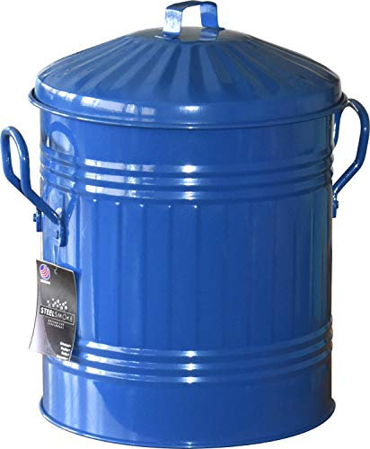 Sterling Ventures Small Coloured Metal Dust Bin with Lid Recycling Waste Rubbish 13L (Blue)