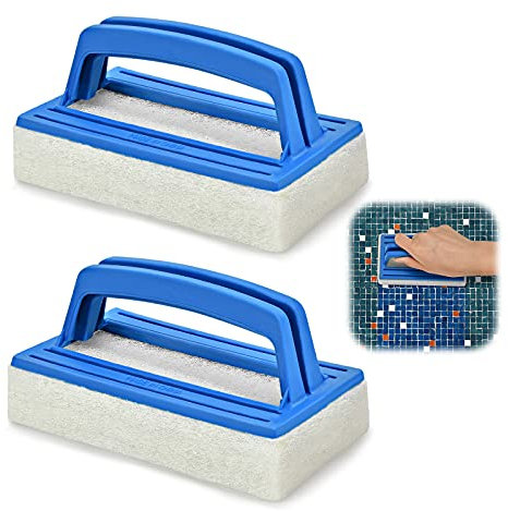 Dereine Juego de 2 cepillos de piscina, almohadilla de limpieza, esponja de algas, cepillo de limpieza, cepillo de mano, adecuado para limpiar la suciedad y el musgo para spa, piscina pequeña, bañeras