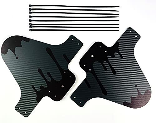 INION - 2 x Stück Mud Guard SCHWARZ Schutzblech Carbon Look Spritzschutz MTB Kotflügel für Vorne und Hinten inkl. 8X Kabelbinder