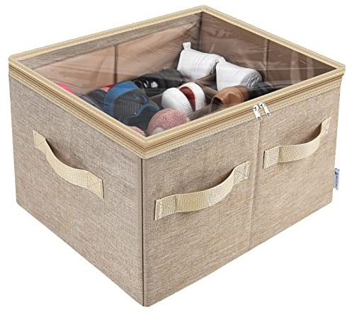 Moteph 16-Paar Schuhorganizer Schrank Aufbewahrungsmöglichkeit mit durchsichtiger Abdeckung & Verstellbaren Trennwänden für Schuhe, Handtaschen, Decken, Bettwäsche und Kleidung (Braun)