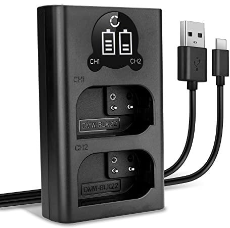 CELLONIC Chargeur Double DMW-BLK22 Smart et Rapide Compatible avec Panasonic Lumix DC-GH5 II DC-GH6 DC-S5 G9 GH5S Alimentation Dual DMW-BTC15 de Charge
