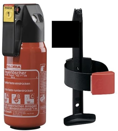 Gloria KFZ Auto-Pulverlöscher P1DB, 1kg Brandklasse ABC Halterung u. Plakette