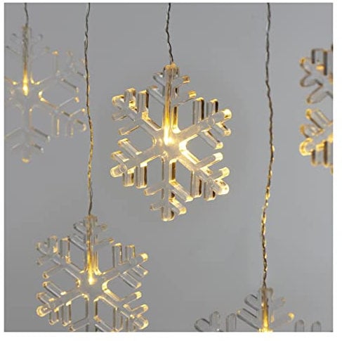 EMOS Mini Lichtervorhang mit 8 Schneeflocken, LED-Lichterkette mit Wintermotiv, Warmweiß, Lichtergirlande 84cm + Netzteil, Leuchtdauer 10.000 h, IP44 für Innen und Außen, für Party, Weihnachten
