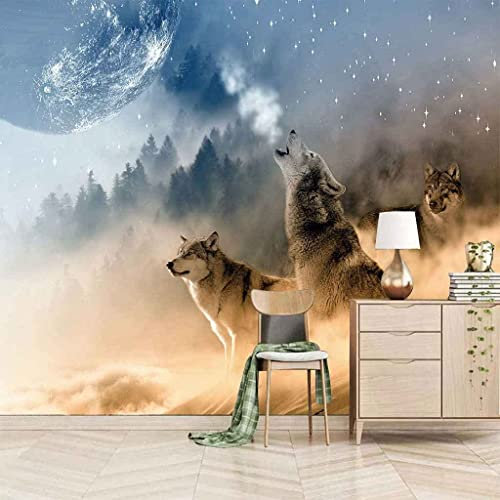 Papier Décoratif Pour Salon Bureau Salle De Bain Personnalisé Toute Taille Murale Papier Peint 3D Loup Animal Décoration Murale Art Moderne Peinture Murale 3D Mur Photo Papier Peint M 250(L)x175(H) cm
