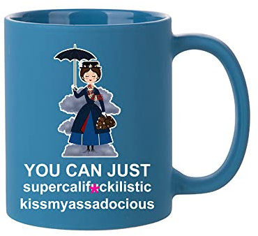 Giftme Mary Poppins Secret Santa Supercalifragilistic Rude Sweary Coffee Tea Mug 11oz Full Coloured Frosted Ceramic Mug. (Light Blue)