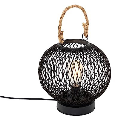 Qazqa Landhaus außen Tischleuchte für den Garten - Calamus - Schwarz, max. 40W, Geeignet für LED, 47cm, IP44, Rund