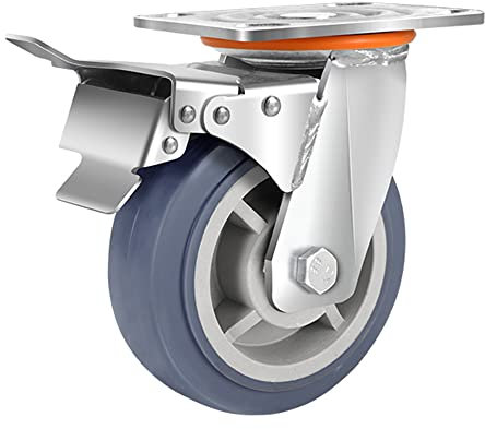 Rozhuhro Transportrollen mit Bremse groß 200mm Rollen für Möbel - bis zu 2000lbs pro Rad Möbelrollen Lenkrollen Gummi für Palettenmöbel Schrank Transportroller,Brake Wheel,4 inch