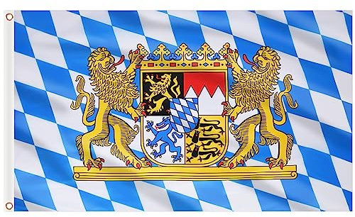 AhfuLife Bayern Flagge 150×90 cm für Oktoberfest Deko, 1 Stück Bayern Fahne Bayrische Deko mit Messing-Ösen, Bier Fahne Bayerische Flagge für Oktoberfest Bayern Bier Festival Bar Garten Party Deko