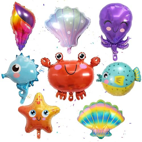 Unterwasserwelt Deko Geburtstag Ballon Folienballon - Ozean Meerestiere Deko Geburtstag, Muschel Folienballon Helium Ballon für Kinder Geburtstag Ozean Party Deko