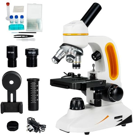 Svbony SM202 Mikroskop, 80X-2000X Vergrößerung Mikroskop Set, mit Mechanischer Bühne Smartphone Halter Dual LED Beleuchtung, Monokulares Mikroskop für Erwachsene Landwirtschaft