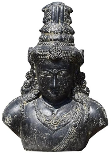 Teako Design Stonox Garten Stein Büste Hindugott Shiva Vijay 70 cm, Steinfiguren Wetterbeständig, Gartendeko für draussen, Antikgraue Skulptur, Frostbeständige Gartenskulptur