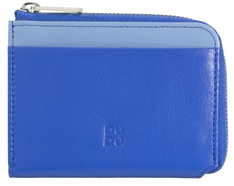 DUDU Portafoglio Uomo Piccolo con Zip, Portafoglio RFID in Pelle Colorato, Porta Carte di Credito, Design Compatto Tascabile Fiordaliso