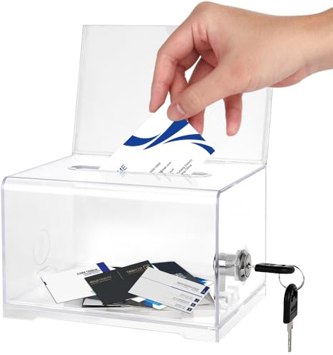 PLLYPE Acryl Spendenbox mit Schloss und Schildhalter, Klarer Stimmzettelkasten, Schlitz Kunststoff-Vorschlagsbox, Wahlurne Transparent für Fundraising Abstimmung Tipp Sammlung, 16 x 11,8 x 10 cm