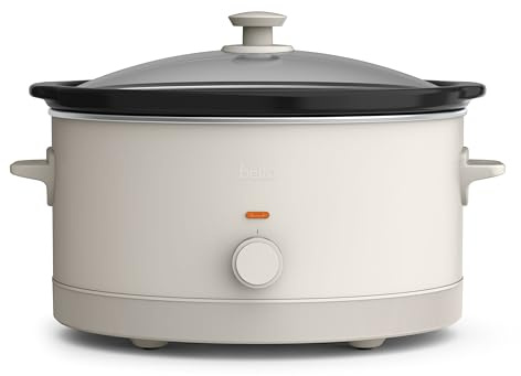 bella 6.0 Qt Manual Slow Cooker, Ceramic Nonstick Coating, 3 Temperature Settings, Dishwasher Safe Stoneware Pot and Tempered Glass Lid, Cool Touch Handles & Tangle Free Cord Wrap, Oatmilk