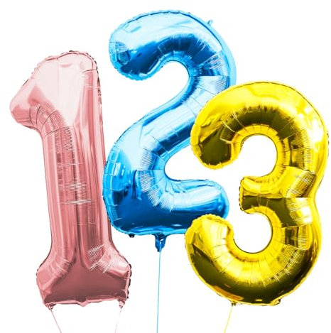 3 Stück Schulanfang Folienballons Set Zahlenballons Einschulung Deko, Luftballons für Schuleinführung, Zahlen Ballons, Schulkind Heliumballons Dekoballon