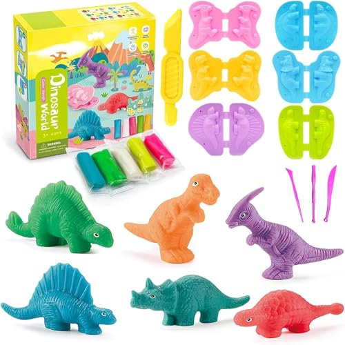 ElevaPulse 15 Stück Knete Zubehör Set für Kinder ab 2 3 4 5 Jahre – Dinosaurier Knetwerkzeug mit 6 Dino Formen, Kreatives Spielzeug Geschenk für Jungen & Mädchen