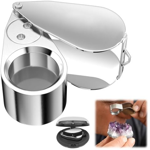 Juwelierlupe, Taschenlupe mit Licht, Einschlaglupe 40X Vergrößerung, Faltbare Lupe mit UV und Heller LED, Jewelers Loupe für Kunsthandwerk, Schmuck, Karten, Stempel, Text, Antiquitäten